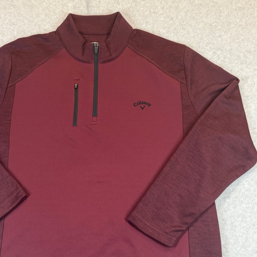 Callaway Pullover Men XXL Burgundy 1/4 Zip Heathered Golf Performance Sweater